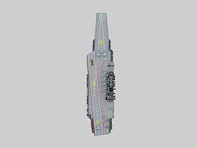 Aircraft Carrier Warship Top View With Flight Deck Yellow Lines And Structures 3d model