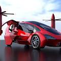 Futuristic Red Flying Car With Modern Aerodynamic Design And Rotor Blades