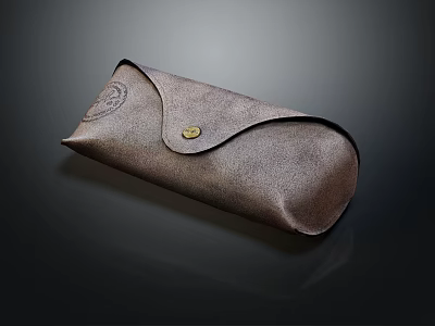 Brown Leather Eyeglass Case With Metal Clasp And Emblem Design 3d model