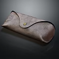 Brown Leather Eyeglass Case With Metal Clasp And Emblem Design