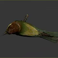 Colorful Bird With Vibrant Green Yellow Brown Feathers Perched On Wooden Branch Against Dark Background