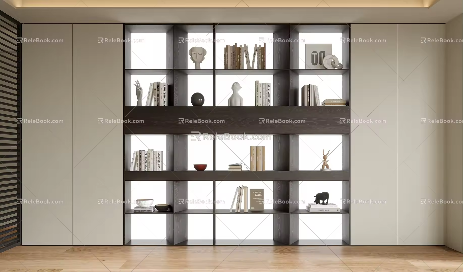 Modern Open Bookcase Full Wall Bookcase Bookcase Ornaments 3d model