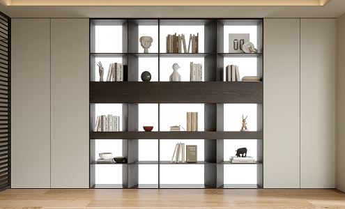 Modern Open Bookcase Full Wall Bookcase Ornaments 3d model