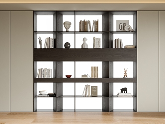 Modern Open Bookcase Full Wall Bookcase Ornaments 3d model