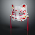 White Cat Face Mask With Red Yellow Patterns And Red Tassels Decorations 3d model