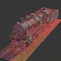 Old Steam Train Model Turquoise And Pink On Tracks With Grass