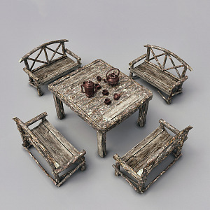 New Chinese Style Outdoor Table and Chair Old Table 3d model