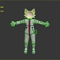 Cat Character In Astronaut Suit With Red Tie Purple Buttons And Striped Design