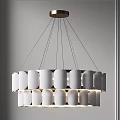 Modern Chandelier With White Cylindrical Shades And Metal Suspension Wires