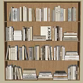 Neatly Arranged Books and Magazines on Wooden Bookshelf with Multiple Shelves