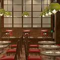 Elegant Restaurant Interior with Wooden Walls White Curtains and Benches