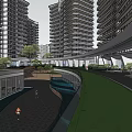 Modern High Rise Residential Buildings With Glass Curtain Walls Balconies Green Spaces And Roadways