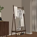 Wooden Clothes Rack With Hanging Shirts Dress And Handbag In Room Interior
