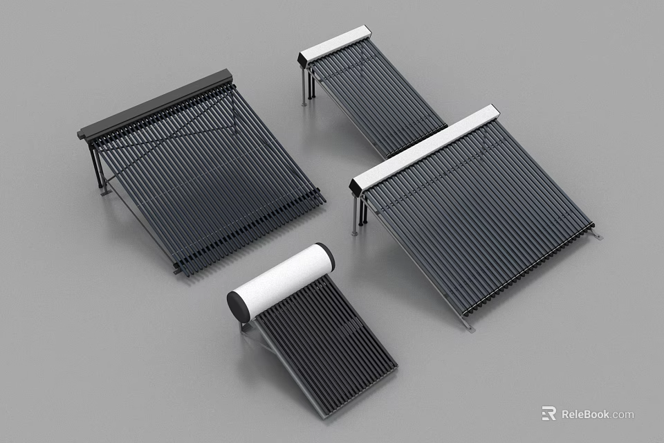Solar Water Heater Collectors As Practical Household Appliances With Various Designs 3d model 
