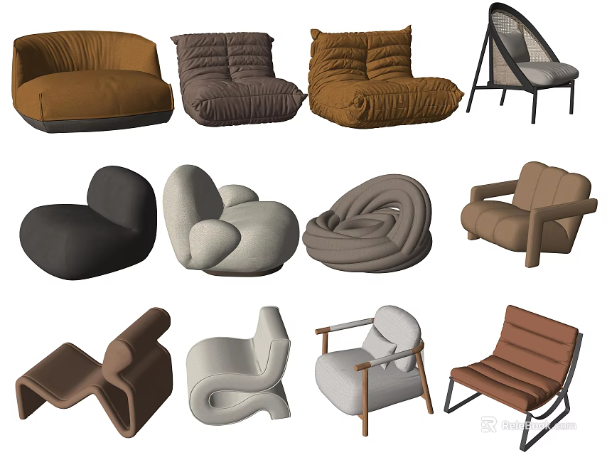 Contemporary Single Chair Designs With Different Colors And Creative Shapes 3d model 