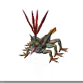 Mythical Lizard with Red Feathery Crest Green Body Blue Wings Yellow Eyes and Tongue