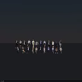 Diverse Group of People in Various Poses and Outfits on Reflective Modern Surface
