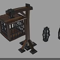 Decorative Ornament Set with Small Wooden Cage and Two Metal Lanterns Vintage Style Home Decor