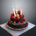 Two Layer Chocolate Cake Topped With Fresh Strawberries White Candles And Colorful Sprinkles