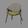 Modern Leisure Chair With Metal Mesh Backrest Green Padded Seat And Wooden Legs