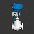 Industrial Control Valve With Blue Top Silver Body And Flanged Base