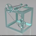 Light Blue Industrial Mechanical Device With Metal Frame Horizontal Rollers And Wheels 3d model