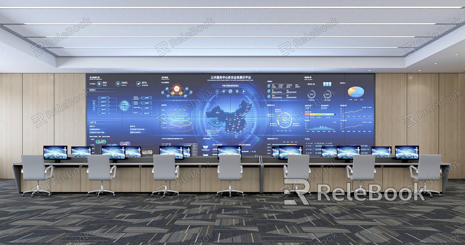 Modern monitoring room Remote interaction center Control room model