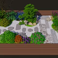 Garden Landscape Design With Green Trees Various Plants Stone Pathways And Decorative Stones