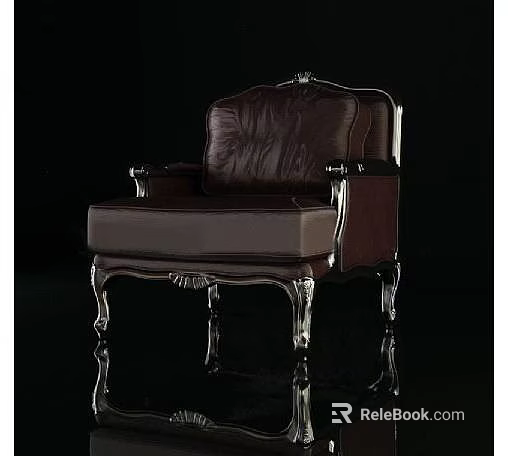 Luxury Brown Leather Armchair With Elegant Carved Legs And Classic Design 3d model 