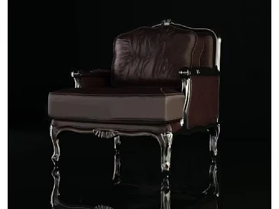 Luxury Brown Leather Armchair With Elegant Carved Legs And Classic Design 3d model