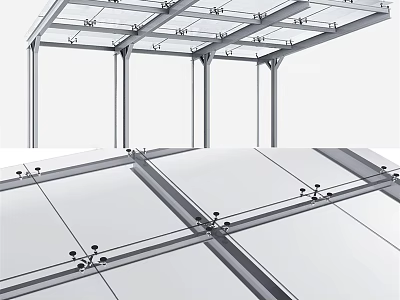 Modern Sunshade Structure Featuring Metal Frame And Transparent Roof Panels With Sturdy Poles 3d model
