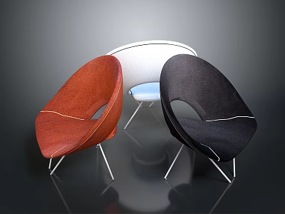 Modern Accent Chairs With Curved Design Red White Black Upholstery And Metal Legs 3d model