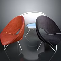 Modern Accent Chairs With Curved Design Red White Black Upholstery And Metal Legs