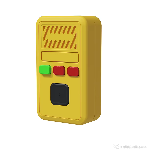 Yellow Electronic Device With Green Red Buttons And Black Panel Design 3d model 