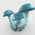 Cartoon Scene Featuring Blue Mushroom House With Two Caps Small Lamp Door Steps And Grass