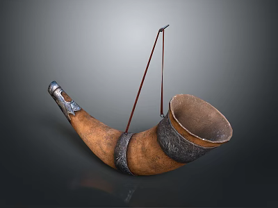 Handcrafted Horn Container With Metal Band And Red String For Daily Use 3d model