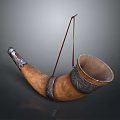Handcrafted Horn Container With Metal Band And Red String For Daily Use