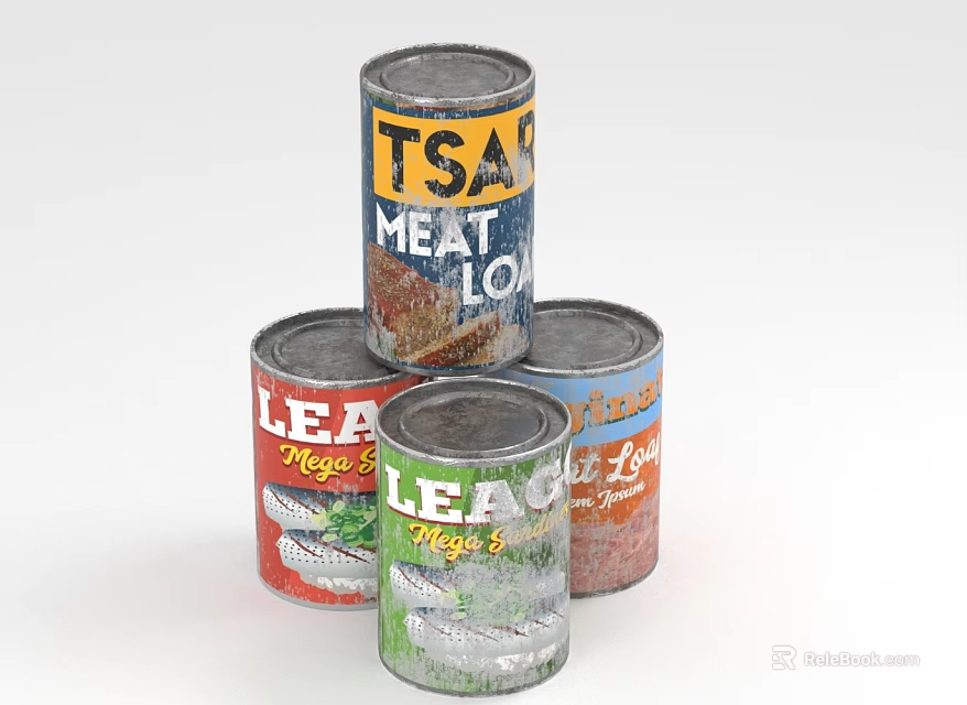 Assorted Canned Food Items For Household Use Featuring Meat Loaf Mackerel And Sprat 3d model 