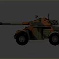 Military Vehicle With Camouflage Paint Long Cannon And Four Wheels