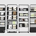 Modern Multilayer Bookshelf Design With Black And White Frame Displaying Books And Magazines
