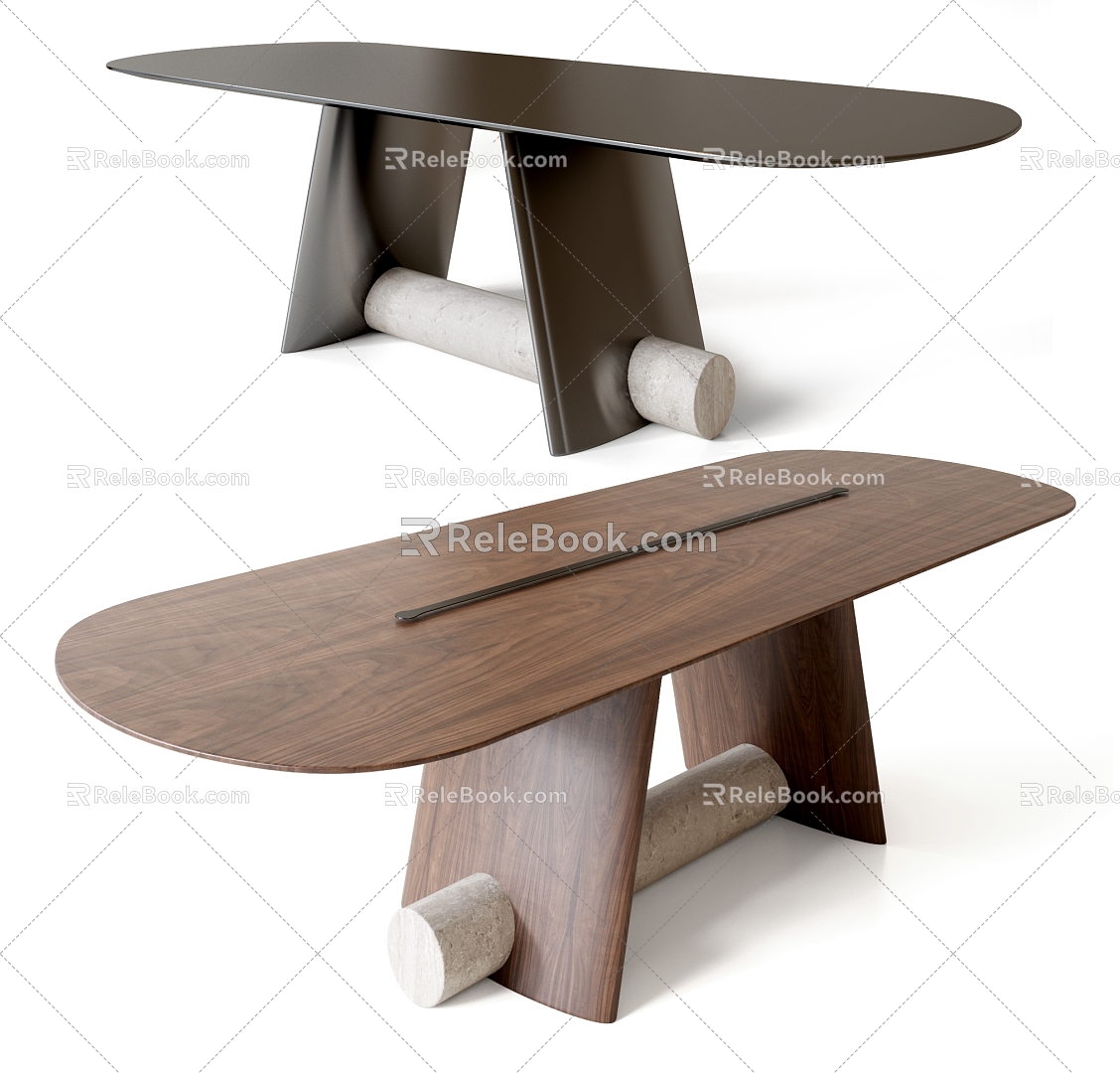 CASA Middle Style Dining Table Log Dining Table Oval Dining Table Shaped Dining Table Desk Long Dining Table 3d model