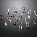 Miniature People Figurines Dressed In Various Costumes Gathered On Dark Surface