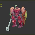 Red And Gold Armored Warrior Robot With Sword Shield Standing On Reflective Surface 3d model