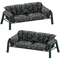 Camouflage Pattern Two Seater Sofa With Green Metal Frame And Plush Cushions