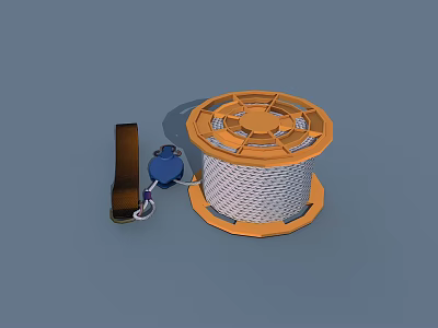 Industrial Equipment Heavy Duty Rope Reel With Orange Frame White Rope And Hook 3d model