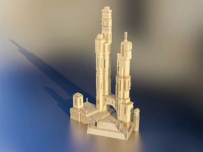 Detailed Wooden Architectural Model With Tall Towers Archway Steps And Decorative Details 3d model