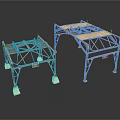 Two Industrial Metal Frame Structures With Support Legs And Platform Design