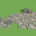 Natural Garden Landscape with Irregular Stone Path Green Lawn Bushes and Small Yellow Flowers