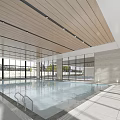 Modern Indoor Swimming Pool Facility With Large Windows And Tiled Floor 3d model
