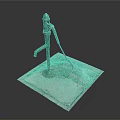 Green Manual Water Pump Installed On Square Concrete Base Slab Structure